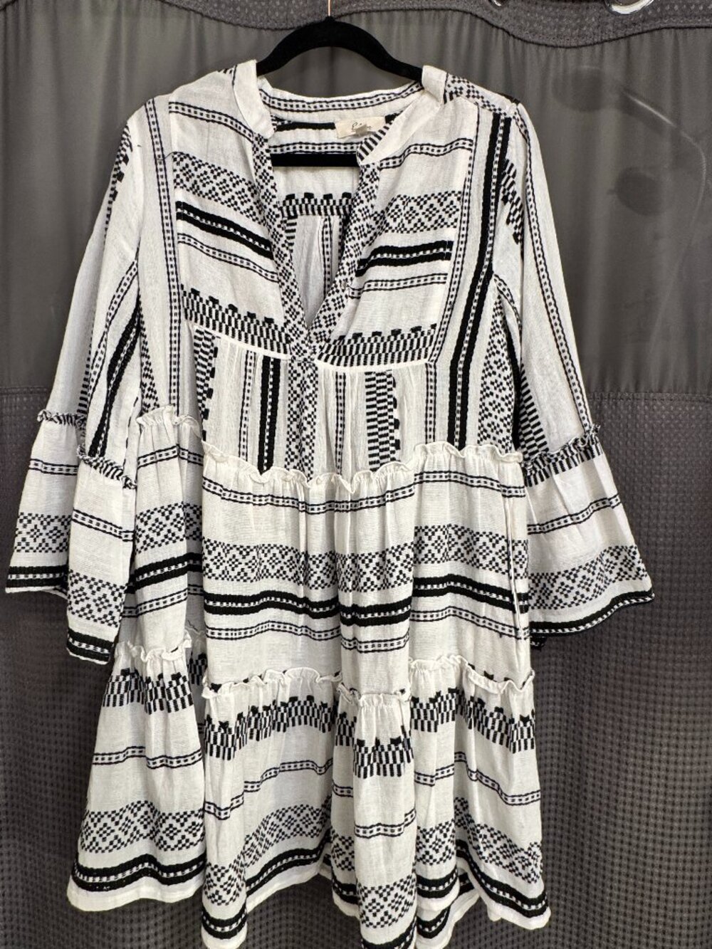 ELAN Chic Black & White Striped Tiered Mini Dress 🖤🤍